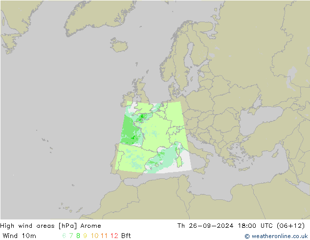 High wind areas Arome jeu 26.09.2024 18 UTC