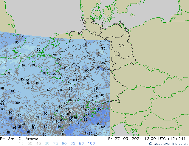 RH 2m Arome pt. 27.09.2024 12 UTC