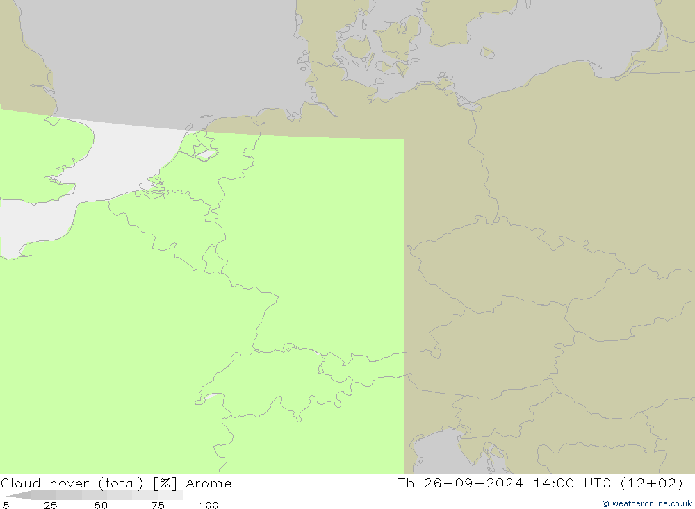 Cloud cover (total) Arome Th 26.09.2024 14 UTC