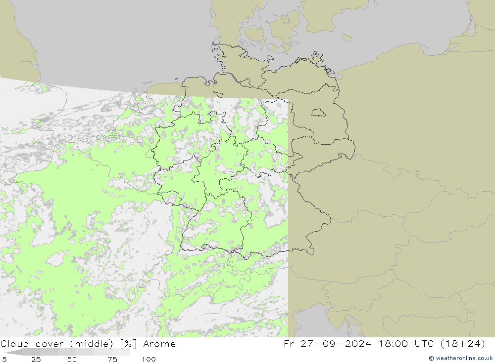 Nubes medias Arome vie 27.09.2024 18 UTC