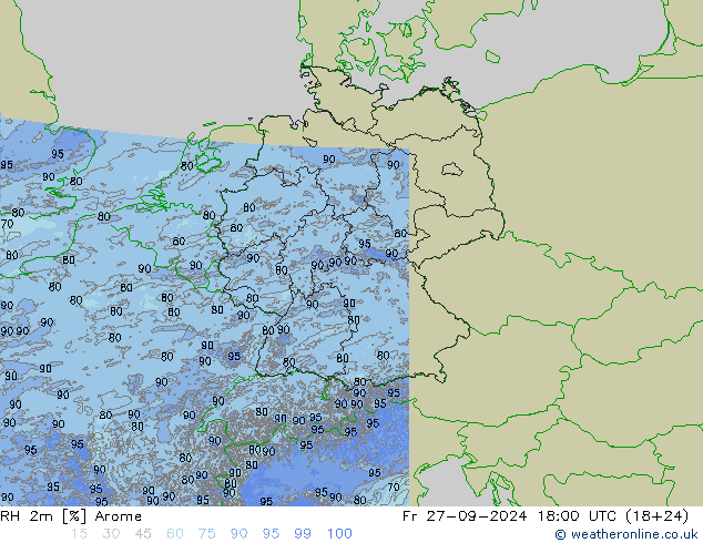 RH 2m Arome Fr 27.09.2024 18 UTC