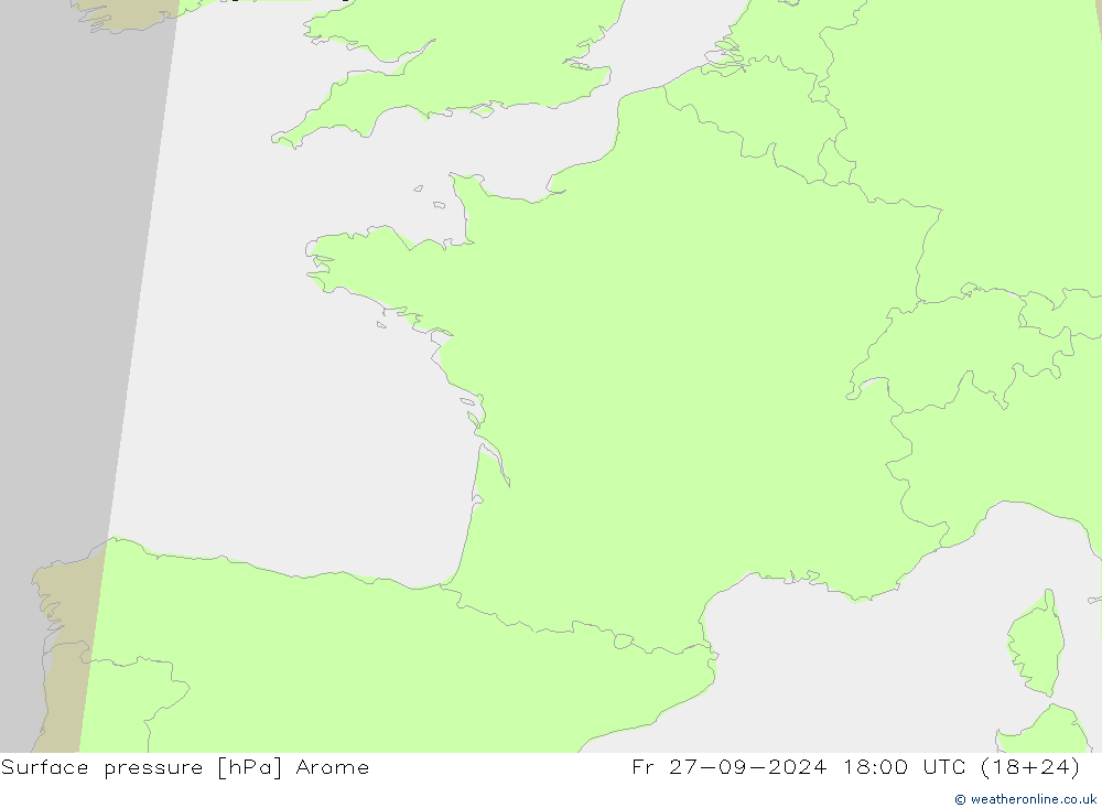 Surface pressure Arome Fr 27.09.2024 18 UTC