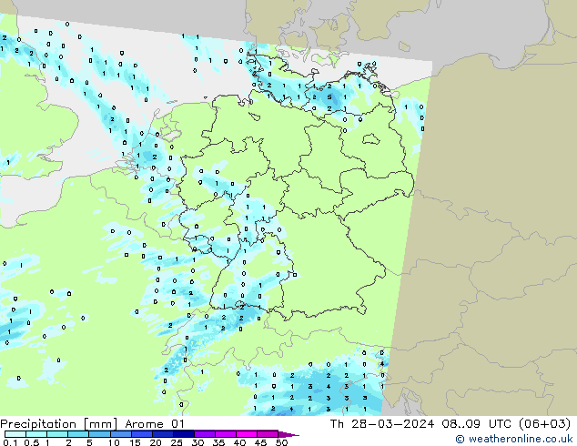 Precipitation Arome 01 Th 28.03.2024 09 UTC