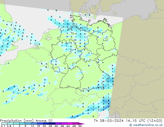 Srážky Arome 01 Čt 28.03.2024 15 UTC