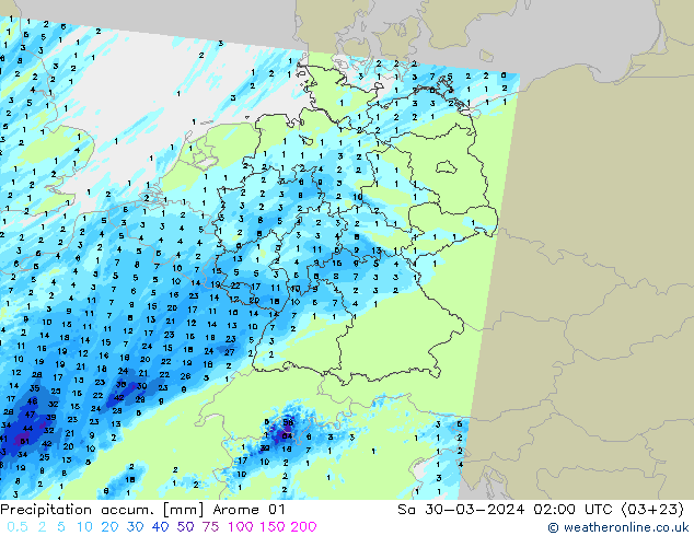 Toplam Yağış Arome 01 Cts 30.03.2024 02 UTC