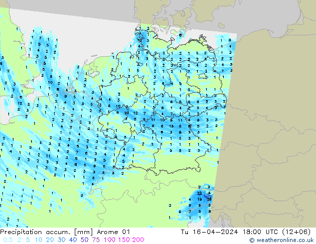 Precipitation accum. Arome 01 Ter 16.04.2024 18 UTC