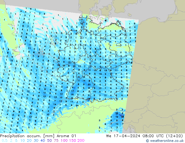 Precipitation accum. Arome 01 mer 17.04.2024 08 UTC