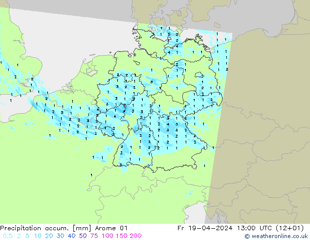 Precipitación acum. Arome 01 vie 19.04.2024 13 UTC