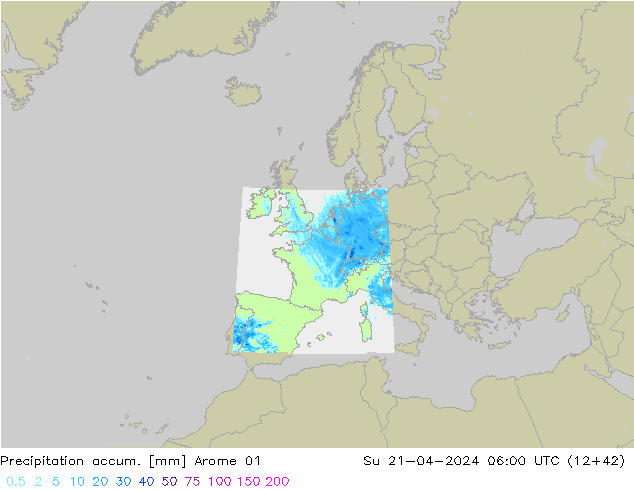 Precipitation accum. Arome 01 nie. 21.04.2024 06 UTC
