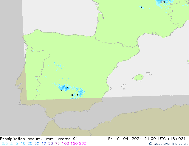 Precipitación acum. Arome 01 vie 19.04.2024 21 UTC