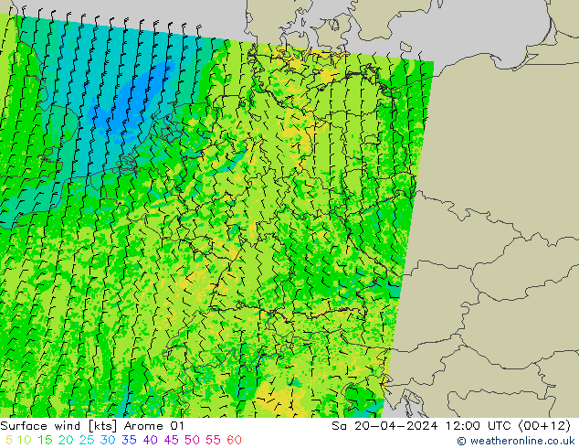 Surface wind Arome 01 Sa 20.04.2024 12 UTC