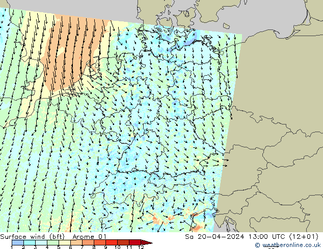 Rüzgar 10 m (bft) Arome 01 Cts 20.04.2024 13 UTC