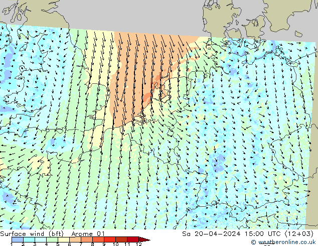Surface wind (bft) Arome 01 Sa 20.04.2024 15 UTC