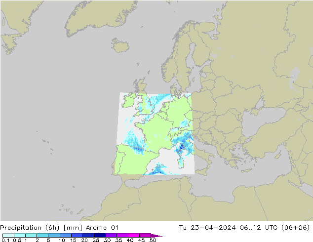 Precipitação (6h) Arome 01 Ter 23.04.2024 12 UTC