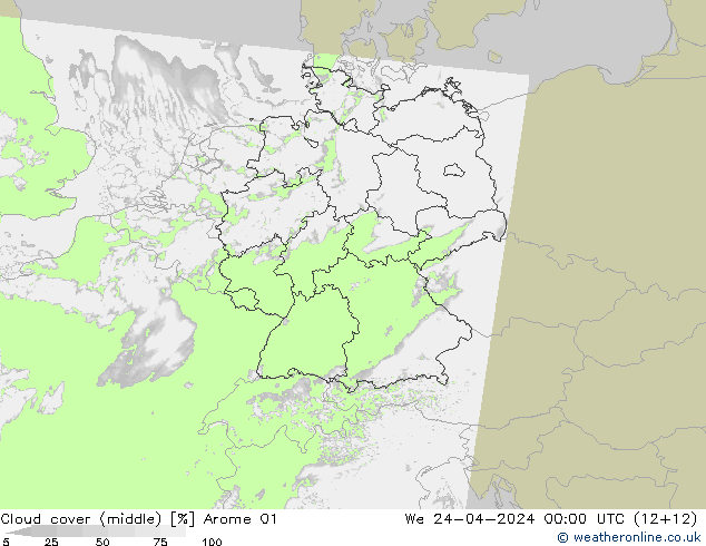 Nubi medie Arome 01 mer 24.04.2024 00 UTC