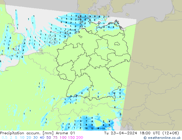 Precipitation accum. Arome 01 Ter 23.04.2024 18 UTC