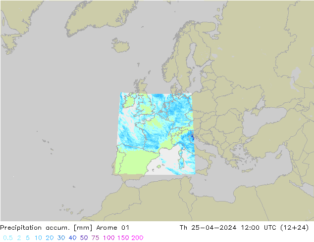 Precipitation accum. Arome 01 Qui 25.04.2024 12 UTC