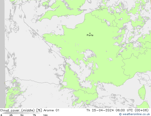 Nuages (moyen) Arome 01 jeu 25.04.2024 06 UTC