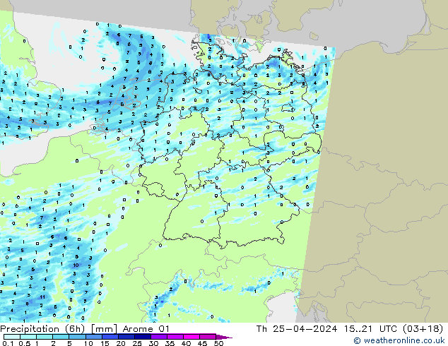 Precipitation (6h) Arome 01 Th 25.04.2024 21 UTC