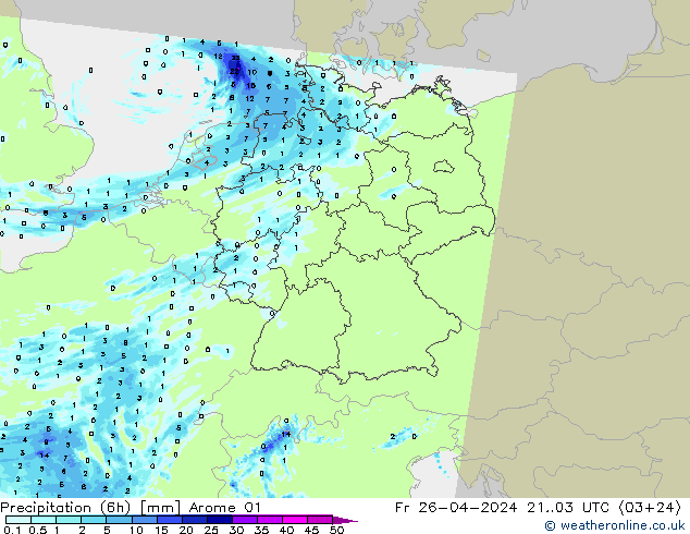 Precipitation (6h) Arome 01 Fr 26.04.2024 03 UTC