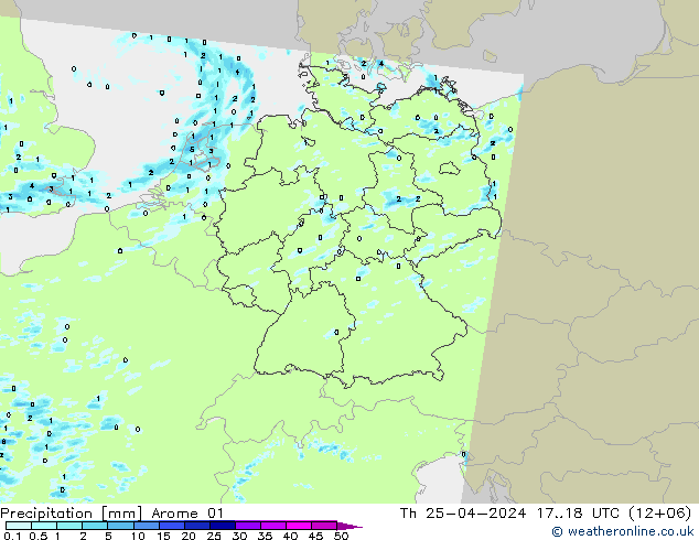 Precipitazione Arome 01 gio 25.04.2024 18 UTC