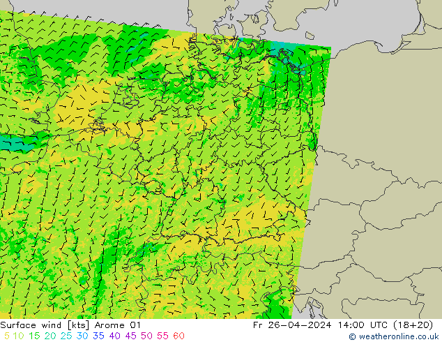 Surface wind Arome 01 Fr 26.04.2024 14 UTC