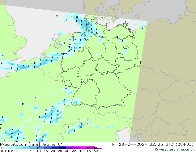 Precipitación Arome 01 vie 26.04.2024 03 UTC