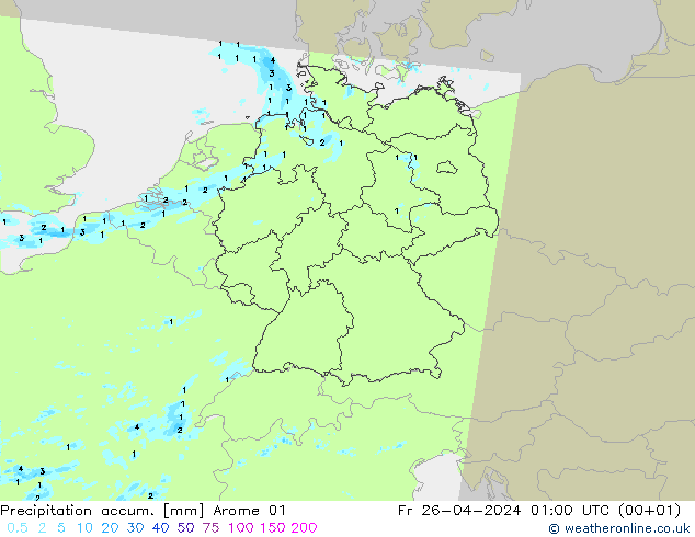 Precipitation accum. Arome 01 Fr 26.04.2024 01 UTC