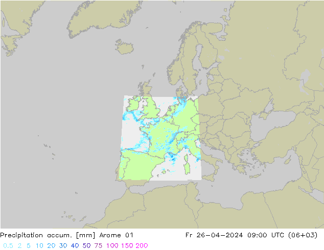 Precipitation accum. Arome 01  26.04.2024 09 UTC