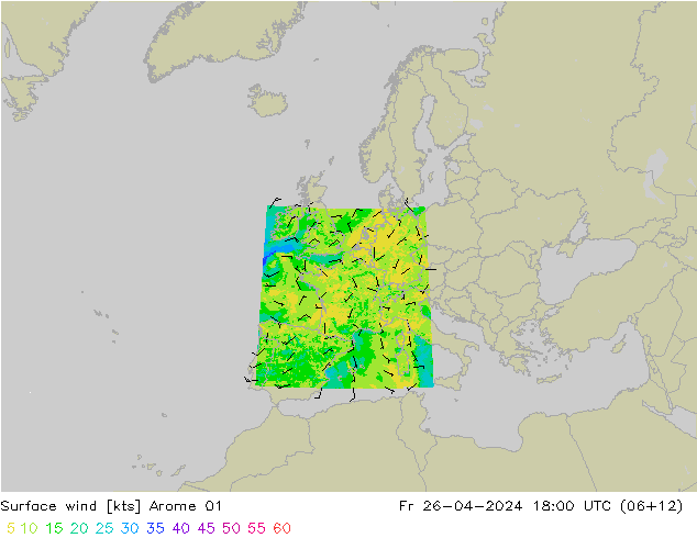 Vento 10 m Arome 01 ven 26.04.2024 18 UTC