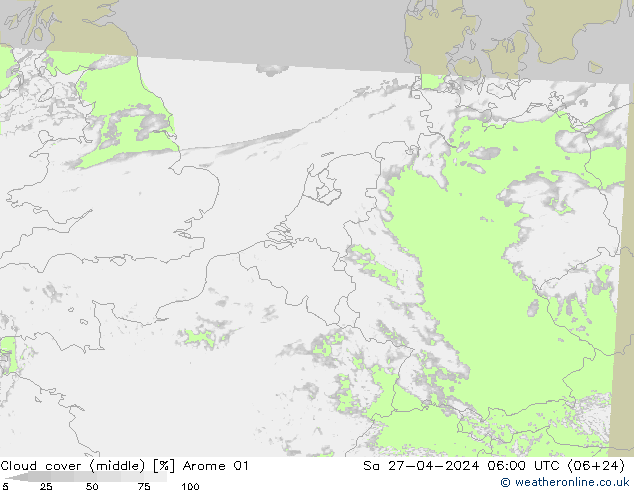 Cloud cover (middle) Arome 01 Sa 27.04.2024 06 UTC