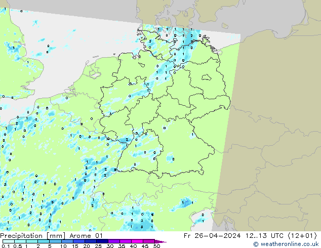 Precipitation Arome 01 Fr 26.04.2024 13 UTC