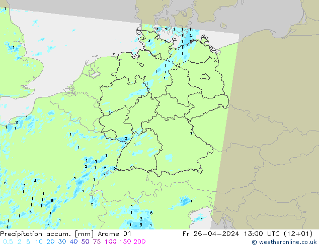 Precipitación acum. Arome 01 vie 26.04.2024 13 UTC