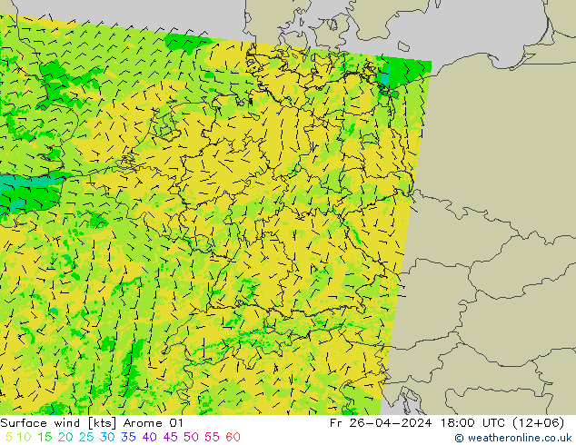 Surface wind Arome 01 Pá 26.04.2024 18 UTC