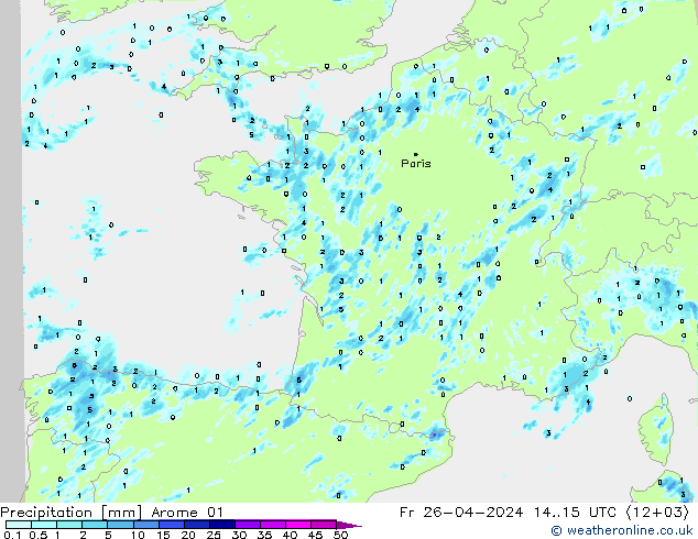 Precipitation Arome 01 Fr 26.04.2024 15 UTC