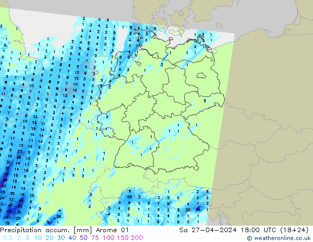 Precipitation accum. Arome 01 сб 27.04.2024 18 UTC