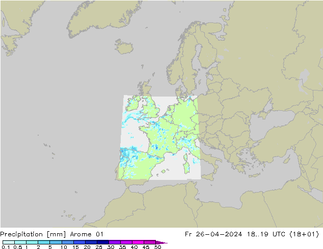 Precipitation Arome 01 Fr 26.04.2024 19 UTC