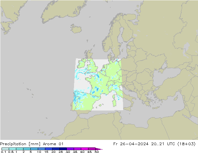Precipitazione Arome 01 ven 26.04.2024 21 UTC
