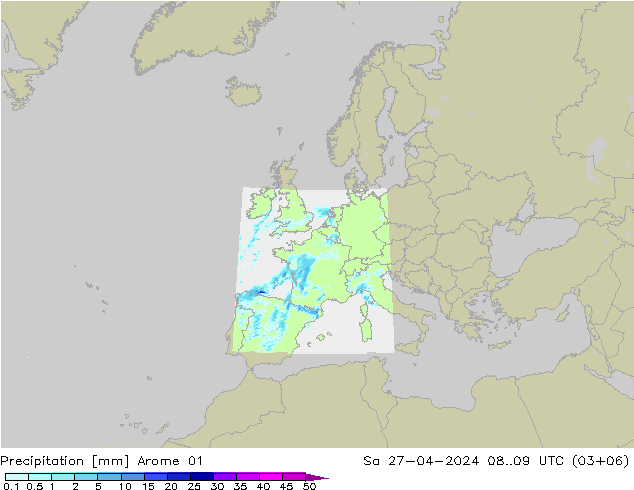 Niederschlag Arome 01 Sa 27.04.2024 09 UTC