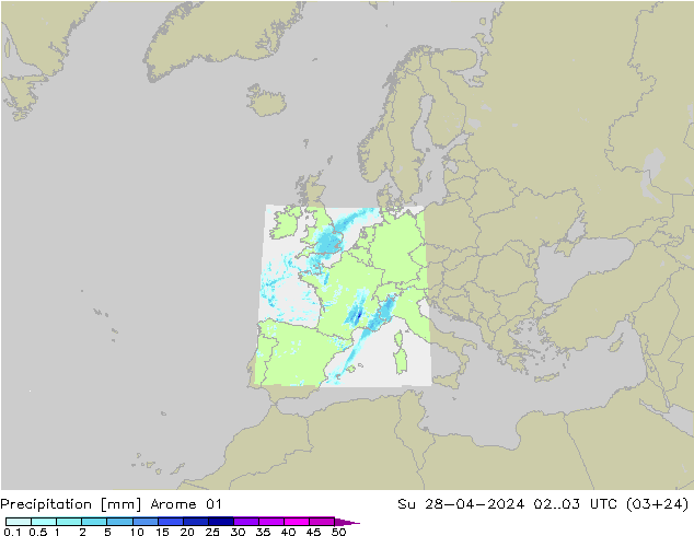 Precipitation Arome 01 Su 28.04.2024 03 UTC