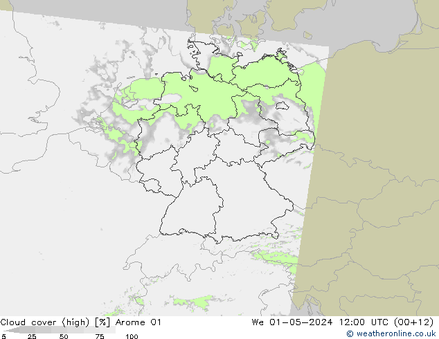 Bulutlar (yüksek) Arome 01 Çar 01.05.2024 12 UTC