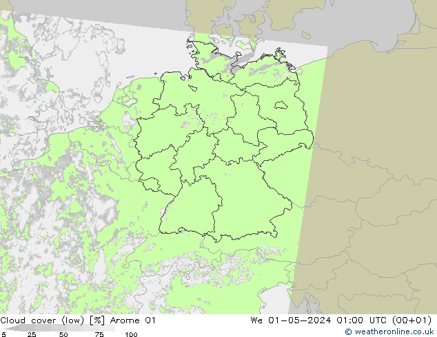 zachmurzenie (niskie) Arome 01 śro. 01.05.2024 01 UTC