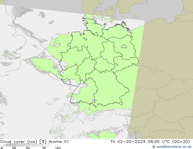 Wolken (tief) Arome 01 Do 02.05.2024 06 UTC