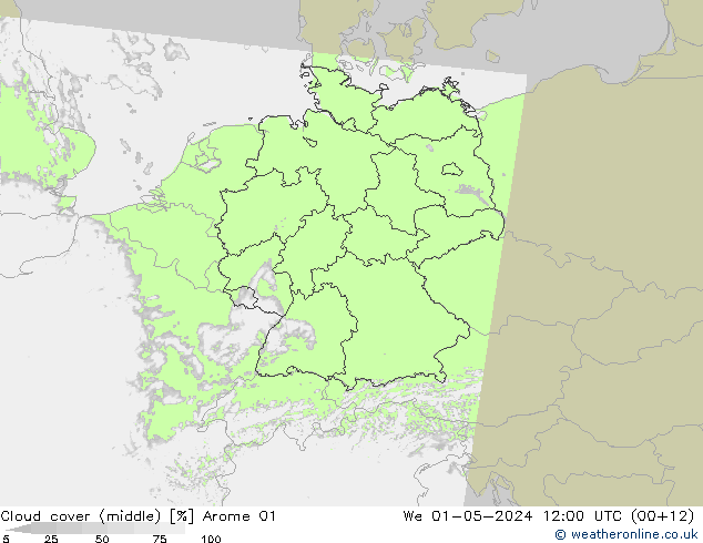 nuvens (médio) Arome 01 Qua 01.05.2024 12 UTC