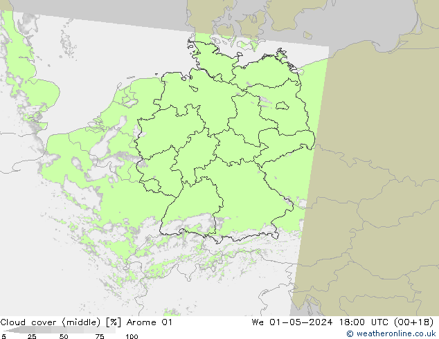 Bewolking (Middelb.) Arome 01 wo 01.05.2024 18 UTC