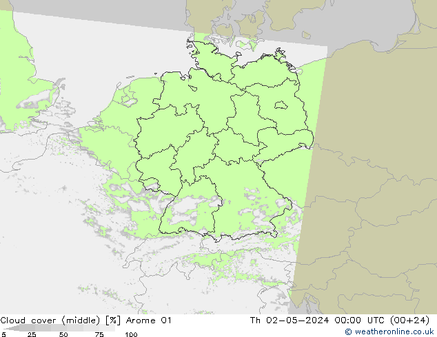 Cloud cover (middle) Arome 01 Th 02.05.2024 00 UTC