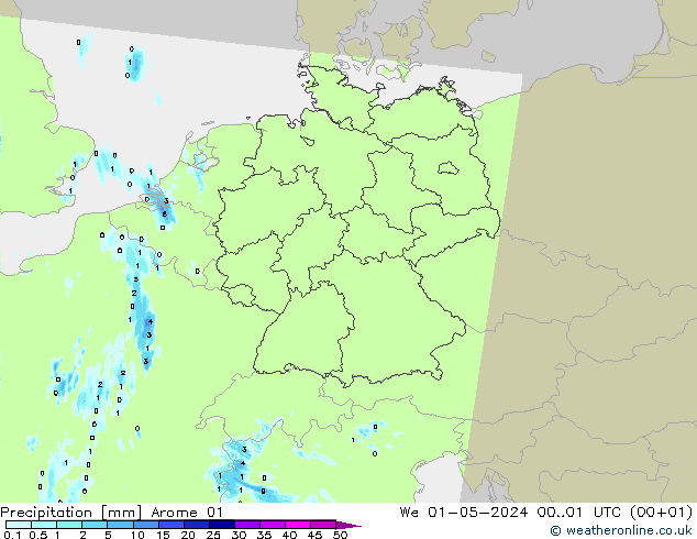 Niederschlag Arome 01 Mi 01.05.2024 01 UTC