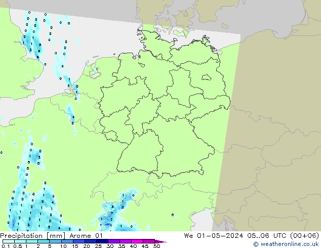 Niederschlag Arome 01 Mi 01.05.2024 06 UTC