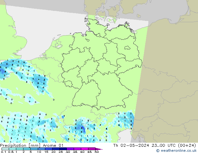 Neerslag Arome 01 do 02.05.2024 00 UTC