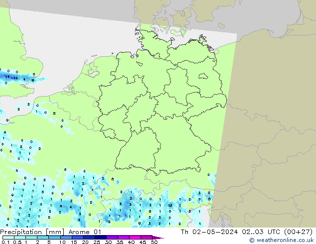 Precipitazione Arome 01 gio 02.05.2024 03 UTC